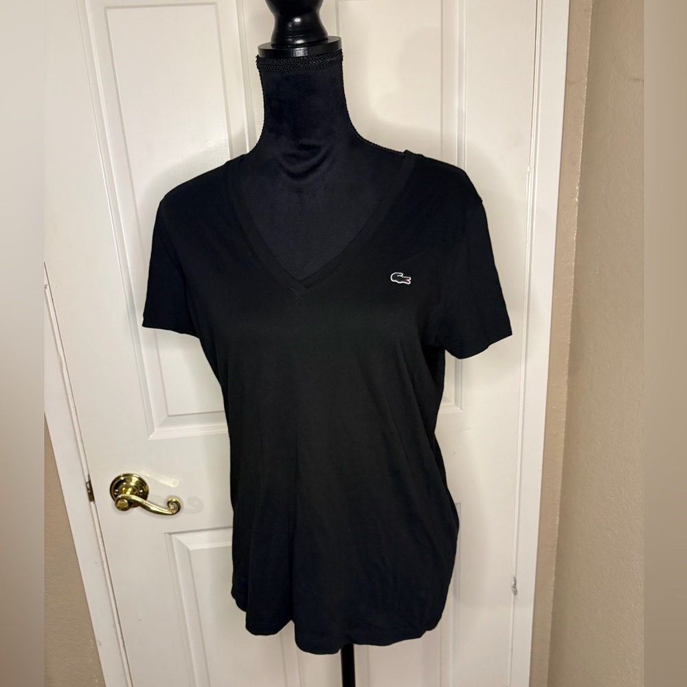 Lacoste Women's Black V-Neck Tee